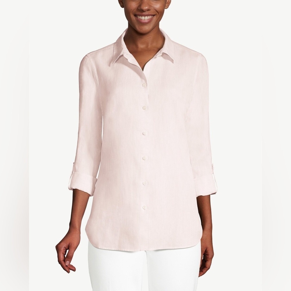 NWT Chico's No-Iron Linen Roll-Tab Sleeve Shirt  Women’s Size 1x
